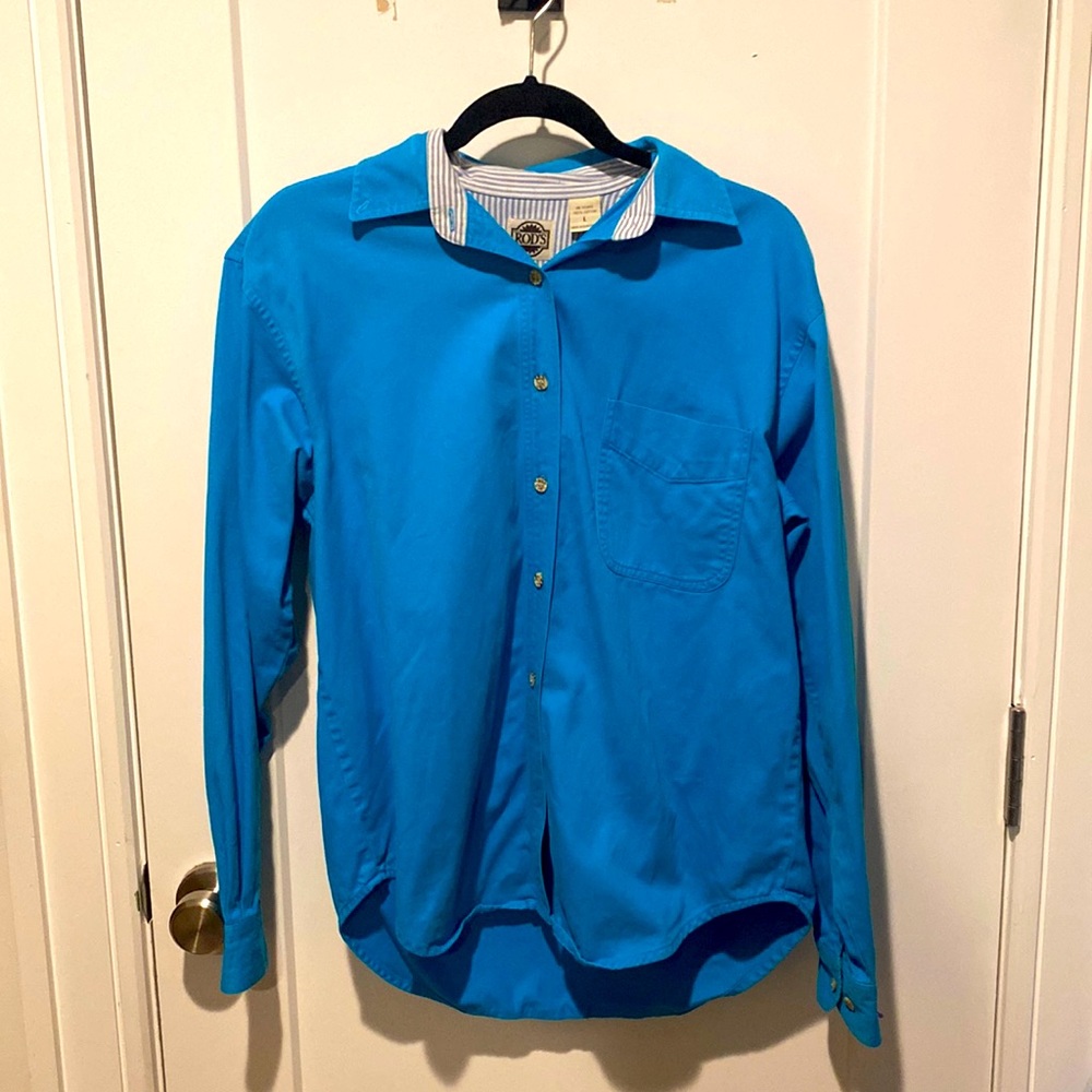 90s turquoise cotton button down shirt